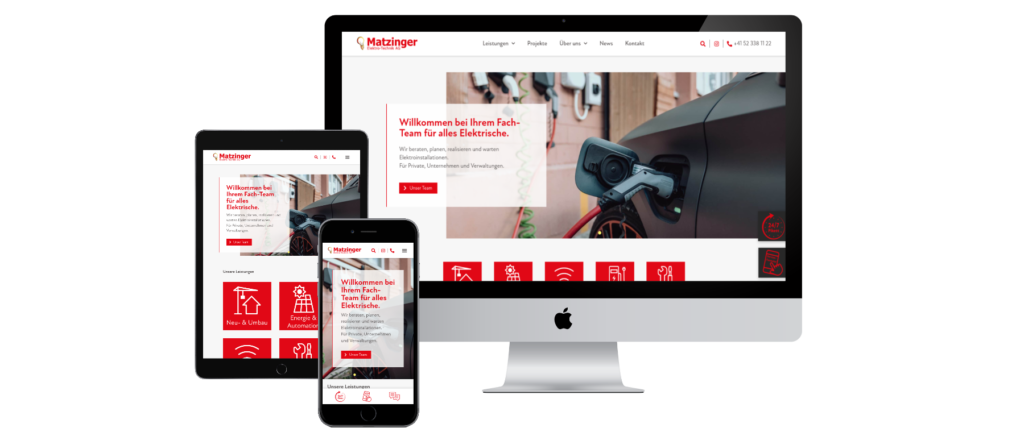 Responsives Webdesign von matzinger.ch auf Desktop, Tablet und Mobile.