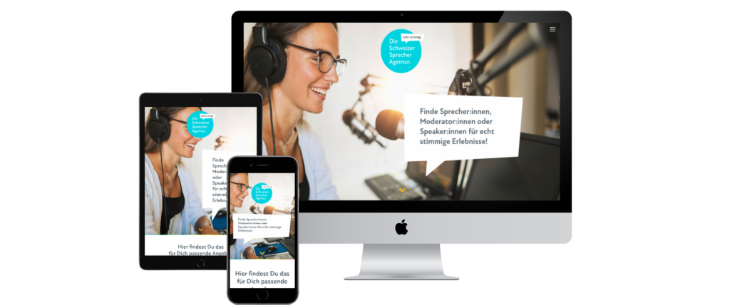 Responsives Webdesign von sprecheragentur auf Desktop, Tablet und Mobile.